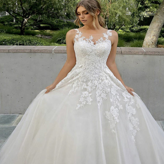 European and American foreign trade Amazon AliExpress wish new wedding dress crew neck lace long sleeve satin thin can be set large size