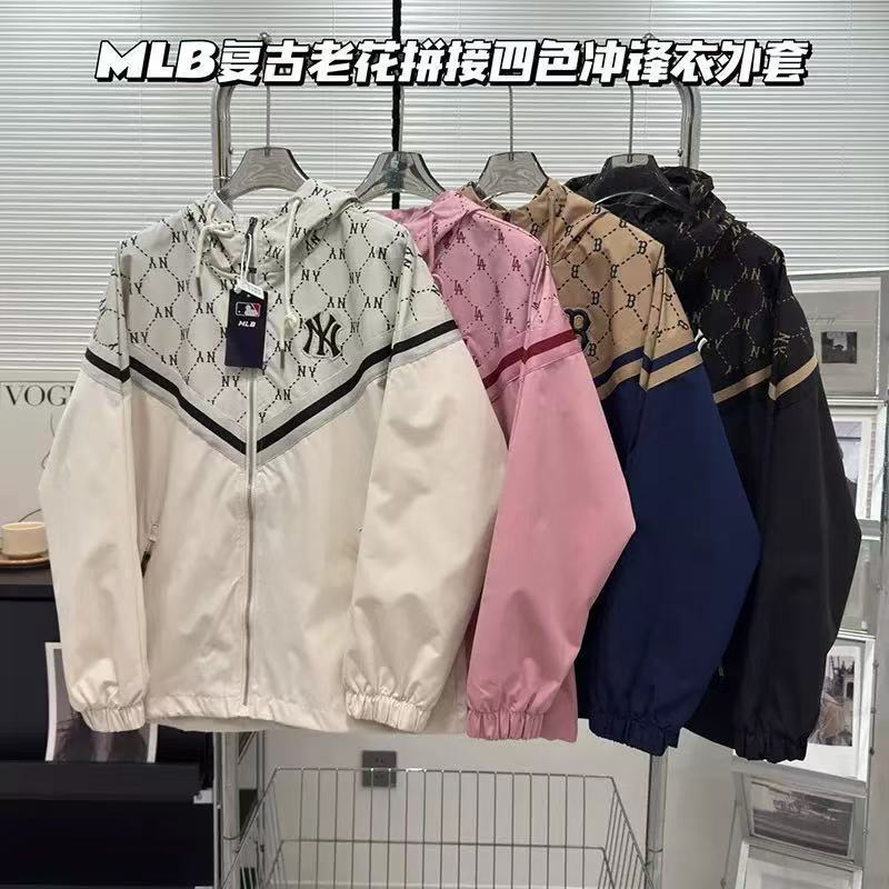 26 Correct Version Mlb Trendy Brand Zhang Linghe Same Style Couple's Retro Fashion Monogram Hooded Jacket Windbreaker Coat