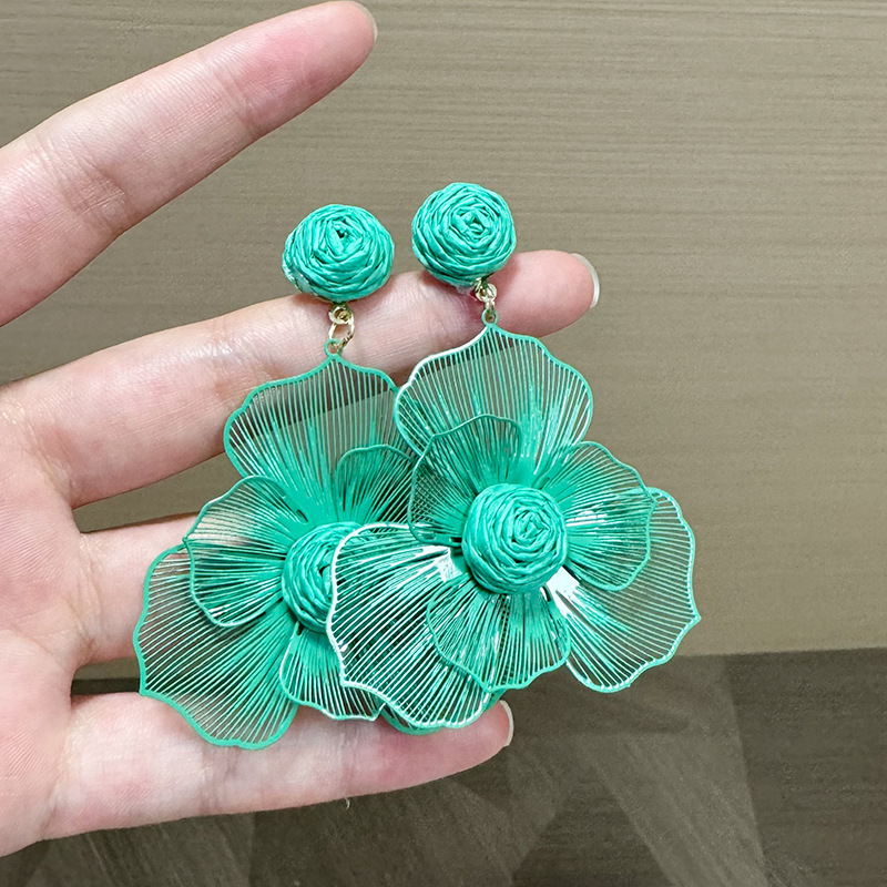波西米亚风独特镂空金属喷漆花朵耳钉夸张独特个性小众设计耳环女|undefined