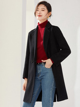 秋冬中长款修身双面羊毛大衣女驼色双排扣西装高端反季羊毛呢外套