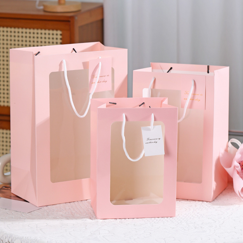 加厚透明手提袋 橱窗情人节鲜花礼品袋生日纸袋 花束伴手礼包装袋