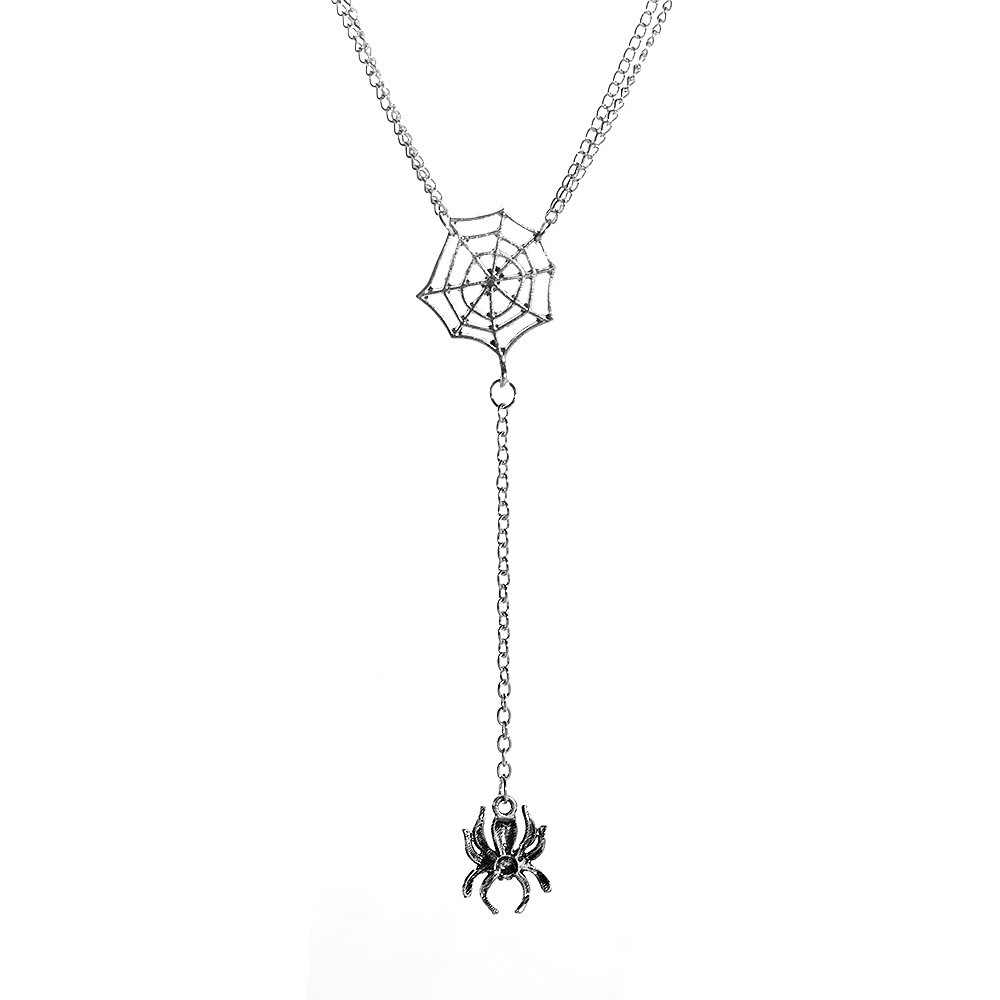 Spinnenhalskette mit übertriebener Persönlichkeit, kleiner und exquisiter Halloween-Stil, langes Spinnennetz, Halskette im Gothic-Stil_voghion.com