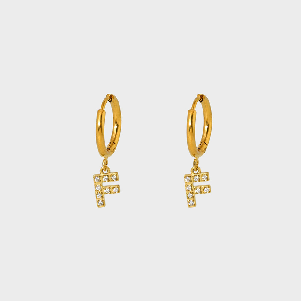 1 Pair IG Style Simple Style Letter Plating Inlay 304 Stainless Steel Zircon 14K Gold Plated Drop Earrings display picture 9