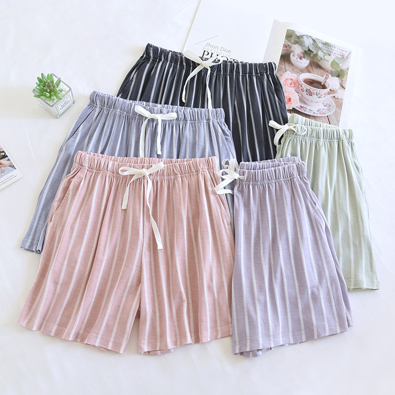 여성용 줄무늬 모달 파자마 바지 대형 탄성 플러스 사이즈 캐주얼 아웃웨어 홈 바지 여름 얇은 여성 반바지