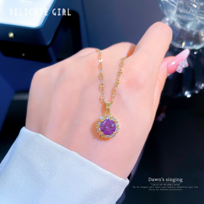 Elegant Geometric Stainless Steel Inlay Artificial Gemstones Necklace 1 Piece