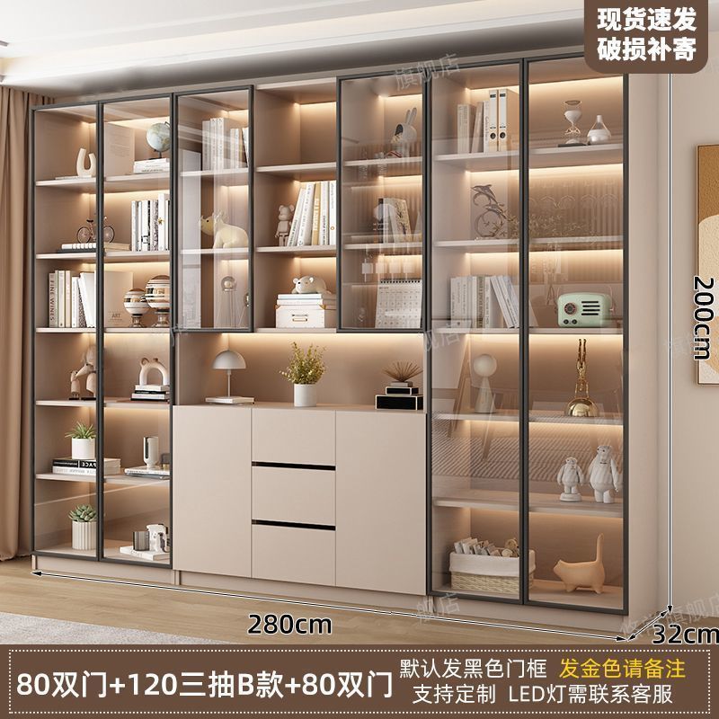 新中式书柜一门到顶加高客厅带玻璃门展示储物柜家用书房门墙书架|undefined