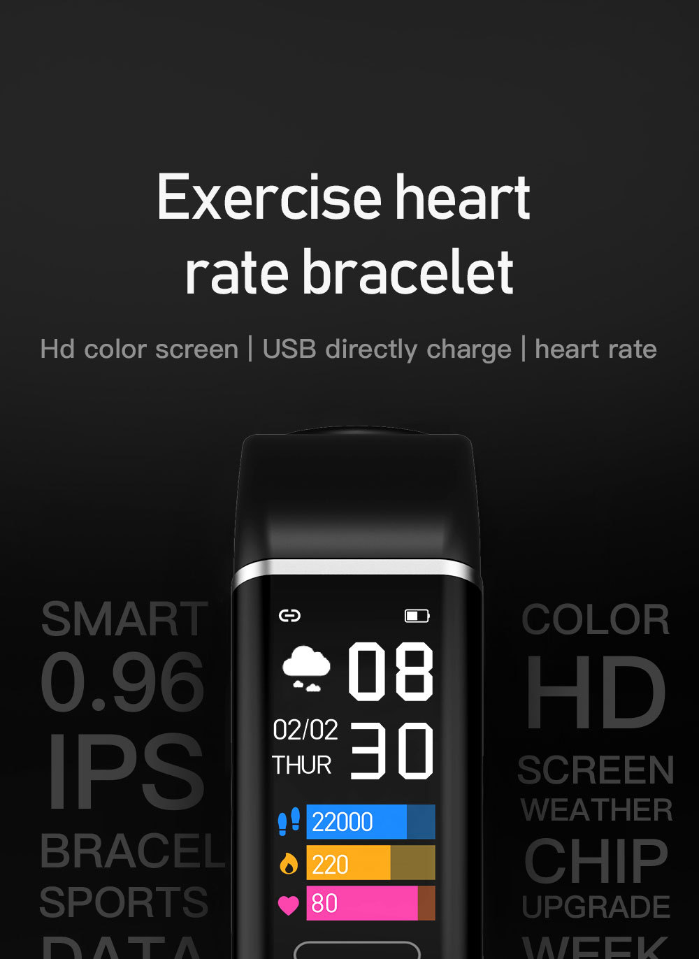 Title 2, CT6 Smart Motion Meter Step Color Screen Bracel...