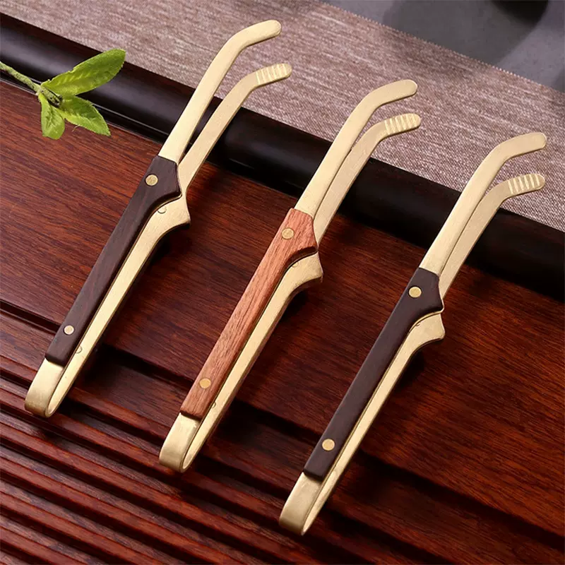 纯铜实木茶夹子套装高端茶杯镊子茶勺茶匙功夫茶具配件厂家批发