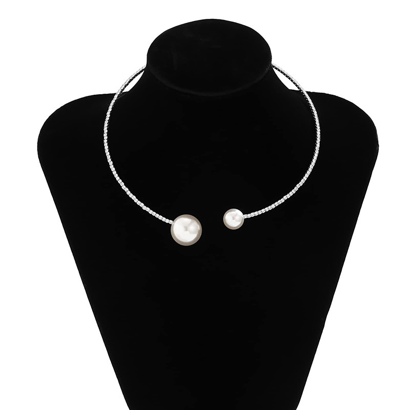 Cross Border Women's Gold Plated Silver Plated Diamond Pearl Necklace Women's Simulated Pearl Elastic Collar