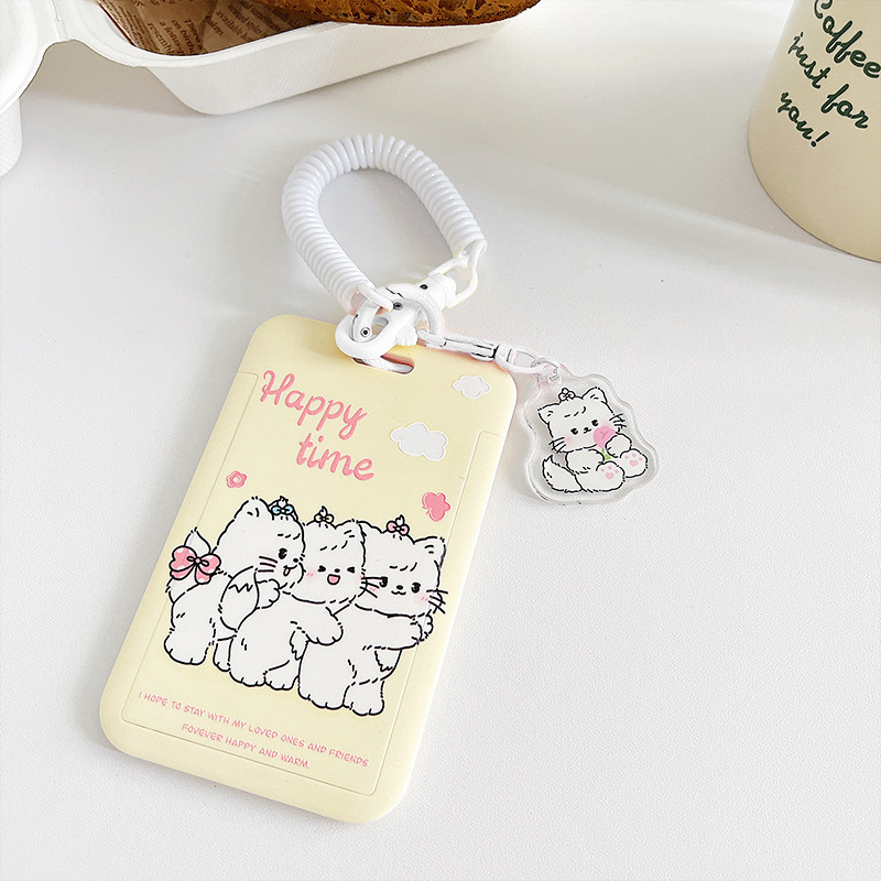 Tulipán titular de la tarjeta cuerda elástica estudiante Tarjeta de la escuela autobús comida tarjeta cubierta protectora llavero insignia Certificado conjunto lindo hembra