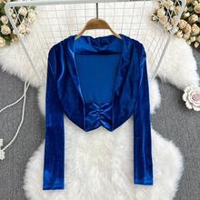 秋冬季辣妹性感V领金丝绒开衫披肩外套女2023年洋气短款长袖上衣