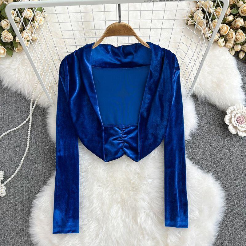 Autumn and winter hot girl sexy V-neck gold velvet cardigan shawl coat women's 2023 Western style short long sleeve top Autumn and winter hot girl sexy V-neck gold velvet cardigan shawl coat women's 2023 Western style short long sleeve top