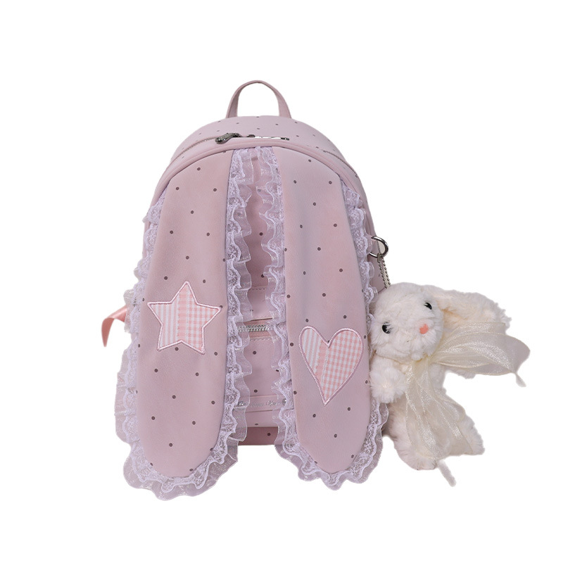 Nuevo lindo lindo punto de onda de encaje orejas de conejo mochila para mujeres 2026 viaje de gran capacidad mochila escolar diaria