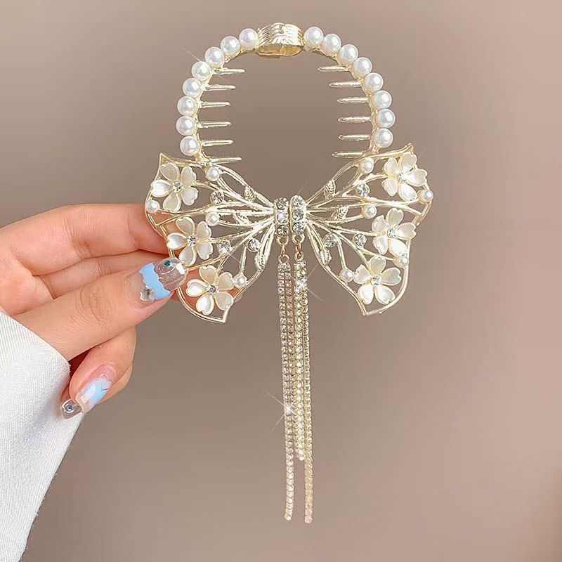 古風鈴蘭流蘇ヘアピン団子の髪飾り女性の高級感バラの髪のフックの気質の半分の髪のクリップ