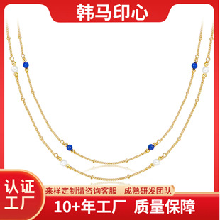 ● Hanma Yinxin ● S925 Silver Gypsophila Necklace Women's Lapis Lazuli Clavicle Chain Stacking Style Interval Pearl Chain
