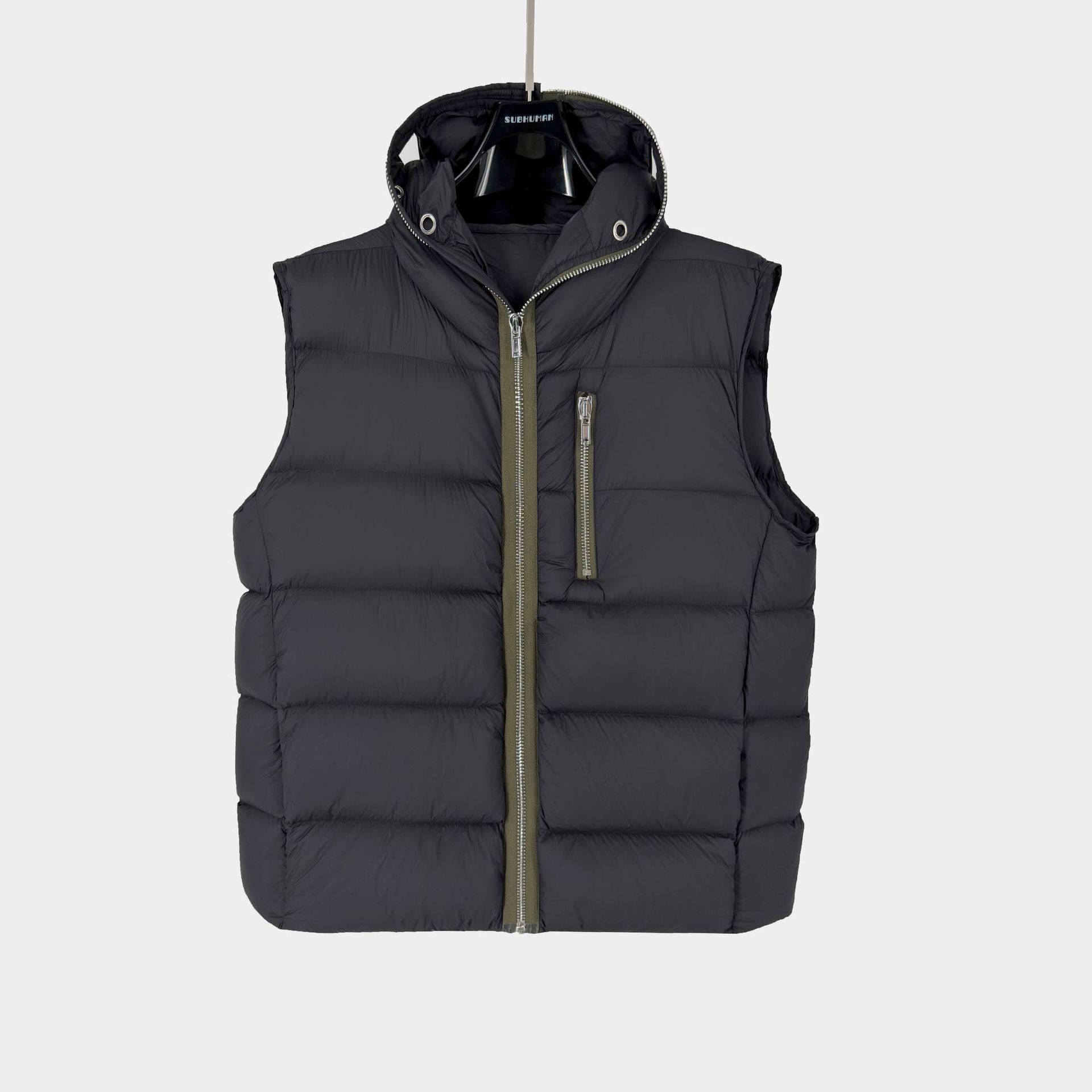 Shark-design eyelet perforated zipper sleeveless hooded warm goose down jacket vest coat mask trendy