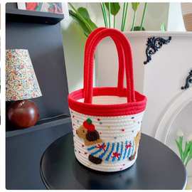 腊肠小狗收纳篮新款棉线手提包包化妆品整理杂物零食编织收纳包包