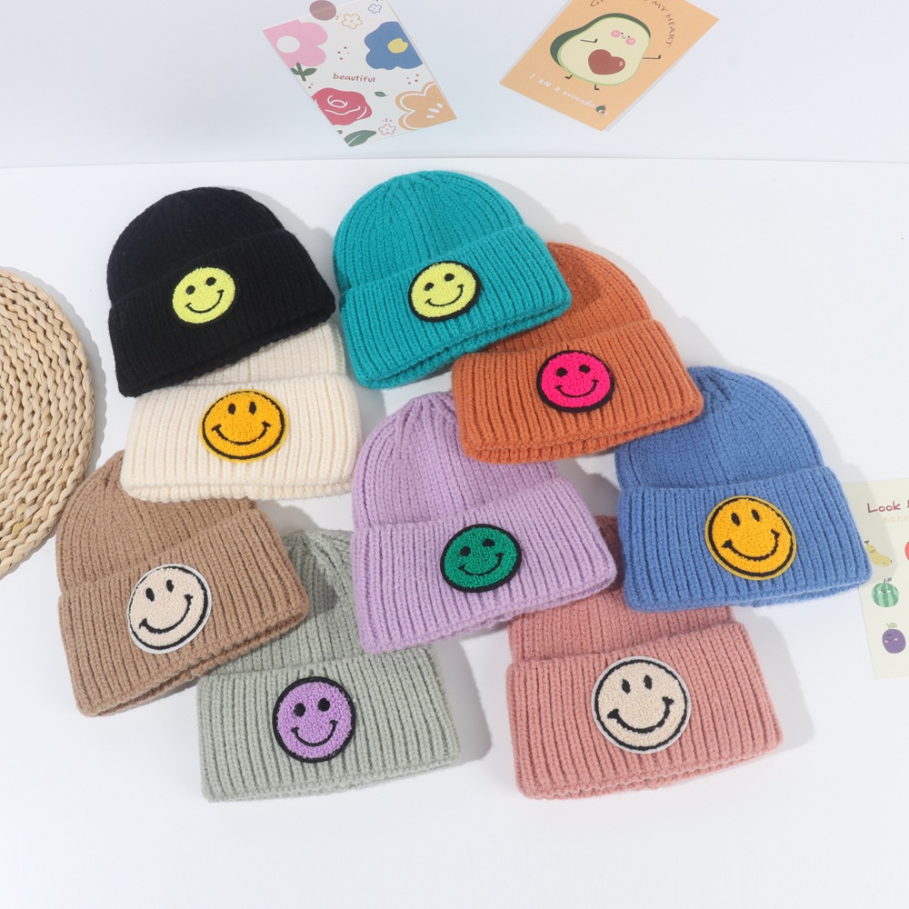 Bonnet tricot pour le visage souriant des enfants d39hiver coren bonnet en laine  capuche chaude couleur bonbon mignonpicture19