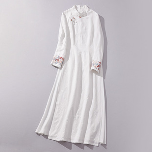 Chan tea fu 2024 new autumn and winter Chinese style audai cheongsam skirt Chinese clothing high waist slim dress cotton and linen dress