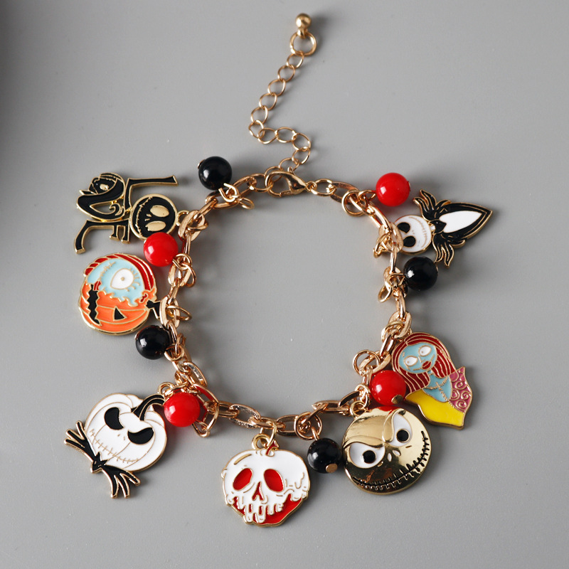 Halloween Charm Bracelet With Spider Pumpkin Skull And Diamonds_voghion.com
