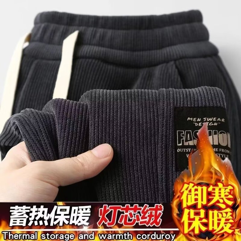 衫少服饰灯芯绒加绒裤男韩版大码时尚潮流拼接外贸批发束脚休闲裤|undefined