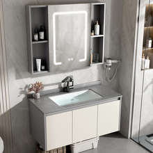 QT奶油风浴室柜陶瓷一体盆太空铝卫生间洗脸洗手盆柜组合厕所洗漱