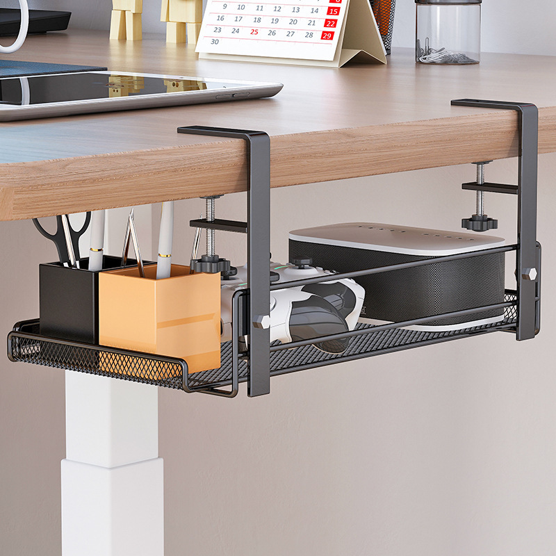 Office under-desk storage rack station storage artifact table bottom table side cabinet hanging punch-free finishing desk renovation