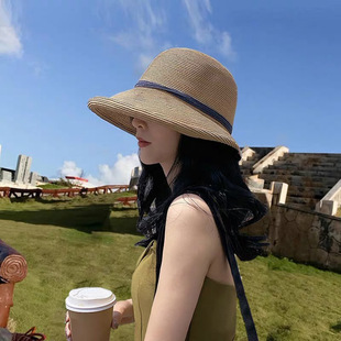 Hepburn wind straw hat female retro beach sun hat, Japanese grass sunscreen covers face sun hat female summer fisherman hat