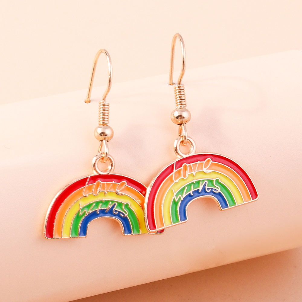 8g Weight Alloy Ear Needle Material Drop Earrings Classification 1 Pair Quantity Outdoor, Daily Occasion Zinc alloy Material Love, Rainbow, Heart Shape Pattern All Seasons Season Women's Gender Polished Finish Elegant, Korean Style Style 1 Pair Elegant Korean Style Love Rainbow Heart Shape Zinc Alloy Drop Earrings 4