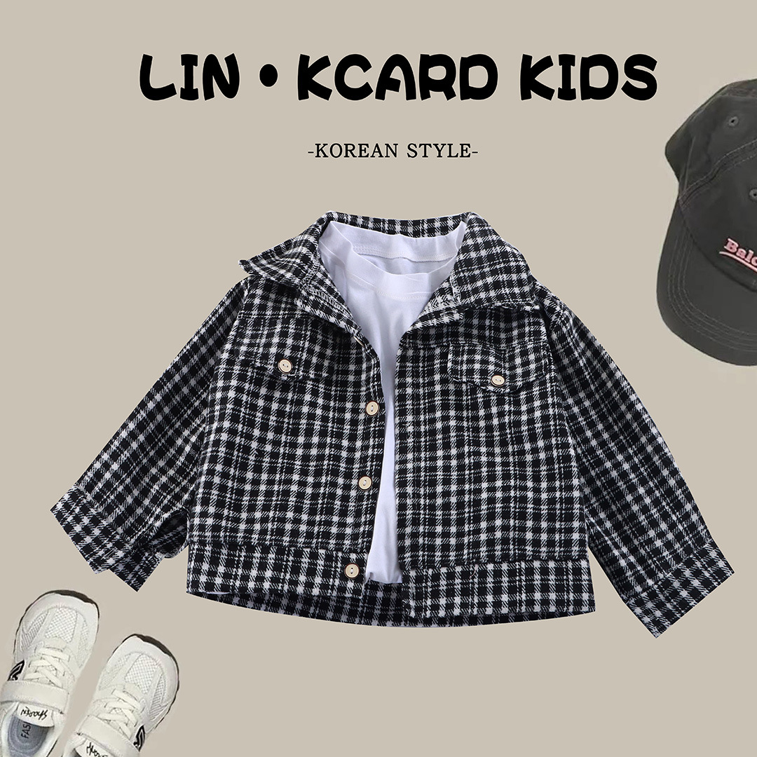 Camisas de niños de manga larga de otoño camisa a cuadros niños retro color cardigan nuevo chaqueta de solapa chaqueta niñas