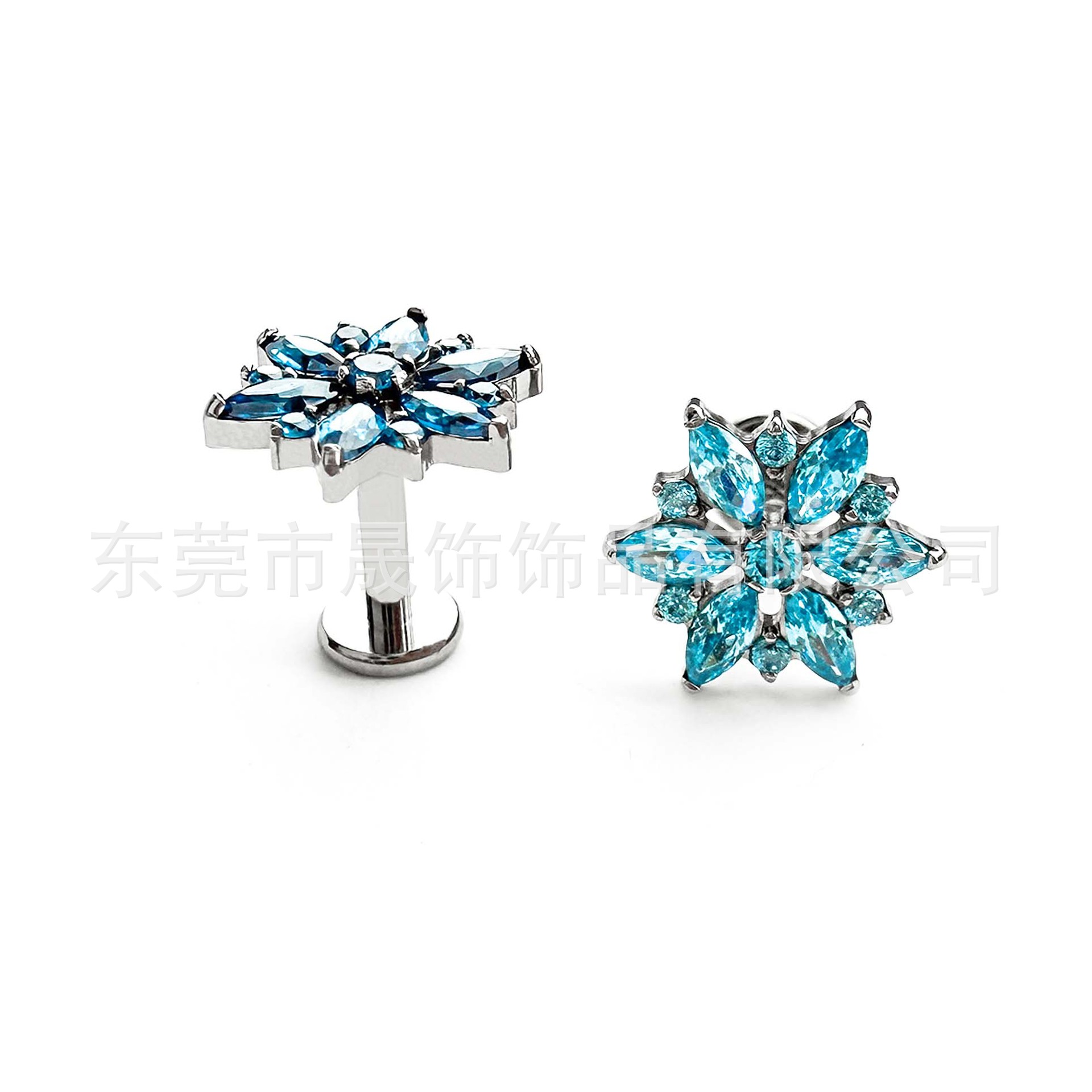 F136 Titanium Ear Stud 雪 Flower 型 Studded Cubic Zirconia Labret Stud Helix Cartilage Stud G23 Implant Grade Titanium 人体 Piercing Jewelry Accessories 头