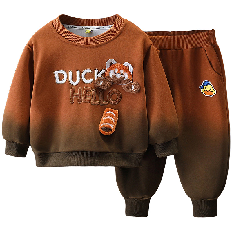 7667 traje de primavera para niños 2025 nuevo estilo estilo estilo extranjero rojo rojo ropa para niños primavera y otoño suéter degradado de dos piezas