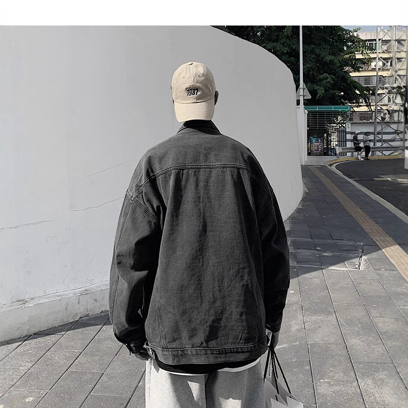 Abrigo de mezclilla los hombres sueltos Primavera y Otoño Nueva Chaqueta estilo Coreano simple color sólido moda casual lapel cardigan Top ropa