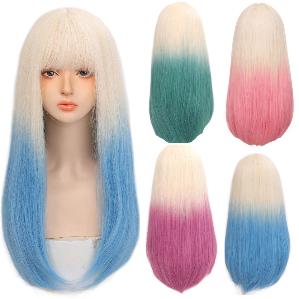 Synthetic wig Women's Straight Daily Popular Gradual Cos Round Face JK Lolita Long Hair Full Head Set_voghion.com
