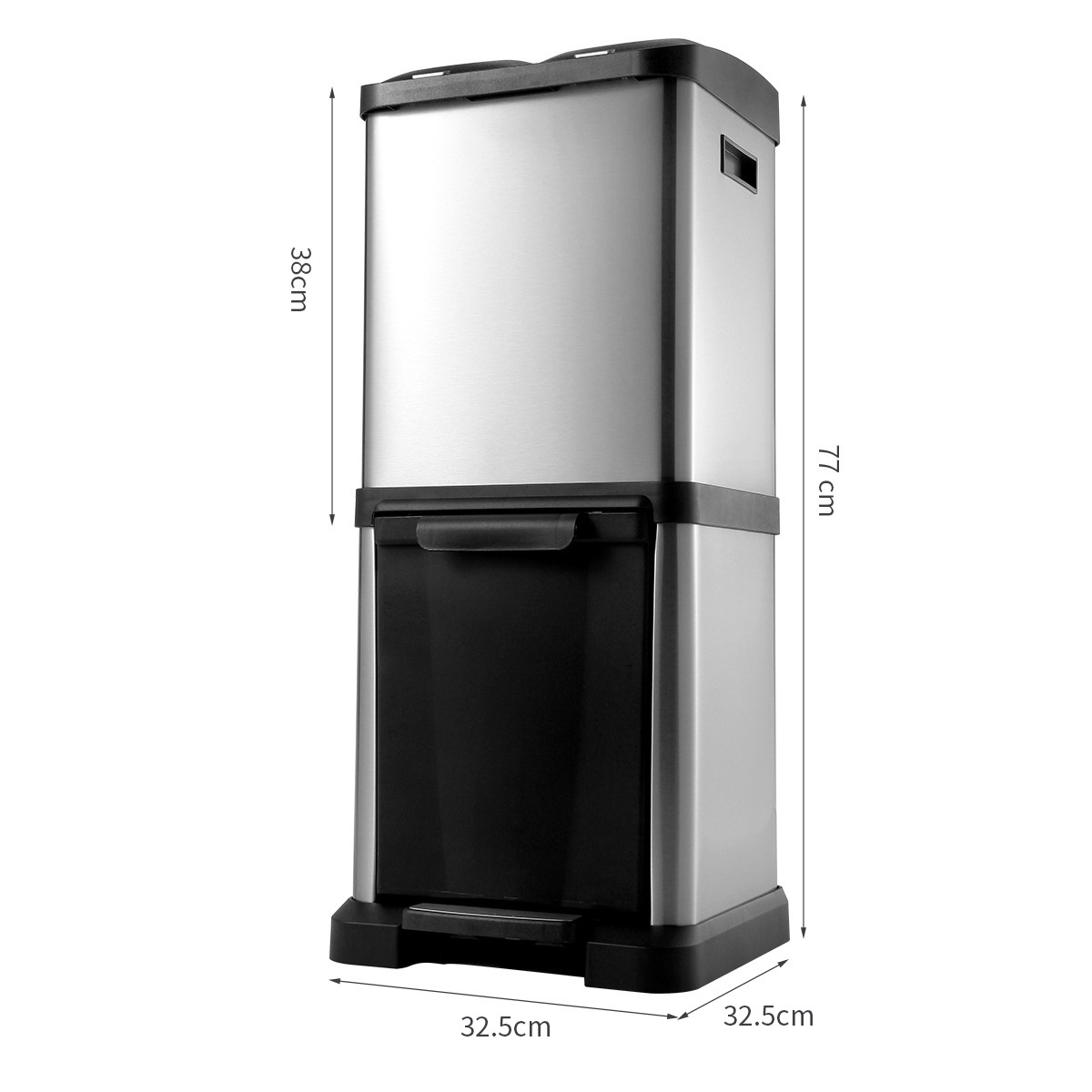 Cubo de basura silencioso con pedal para uso doméstico y comercial, con dos o tres compartimentos para la clasificación de residuos, adecuado para el hogar y la oficina, con pedal de descenso lento para la clasificación de residuos de forma ecológica.