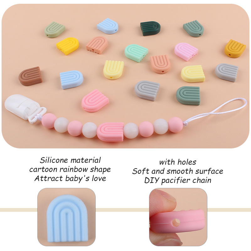 Creativo DIY bebé suministros dibujos animados silicona color sólido Arco Iris mordedor bebé molar pezón anti-gota cadena Accesorios
