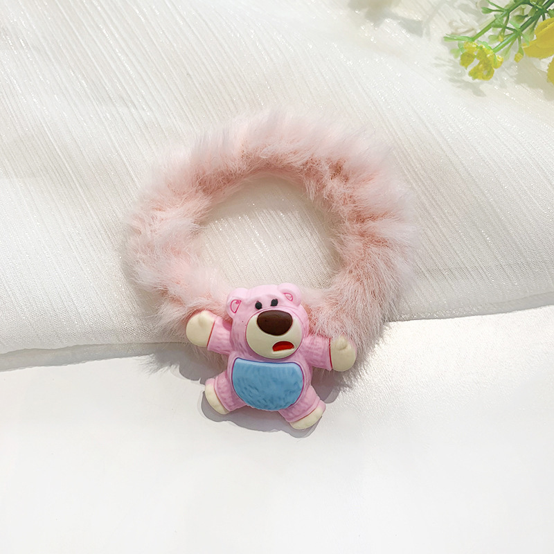 Estilo coreano Internet celebridad pelo lazo banda de goma Linda cuerda de pelo peluda para las mujeres Oso de fresa banda de pelo de felpa color caramelo cuerda de pelo dulce