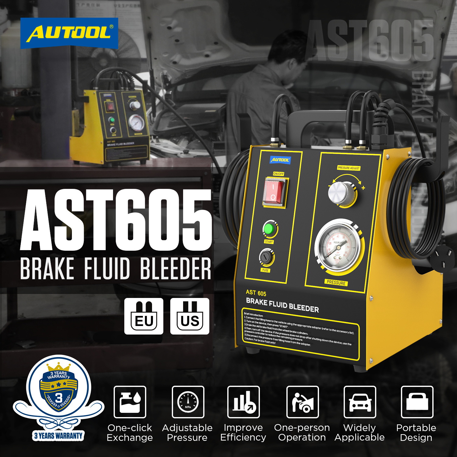 Máquina de Cambio de Líquido de Frenos para Automóviles AutoolAST605, Cambio de Aceite de Ajuste Automático Tipo Pulso, Especializada para Reparación y Mantenimiento de Automóviles.