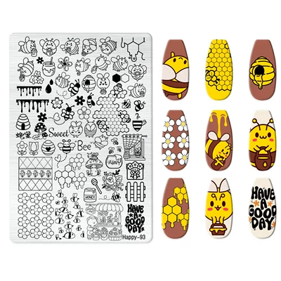 Nail Art Stamping Plate Kt | Dırnaq bəzəkləri - happy-093-with-back-plate