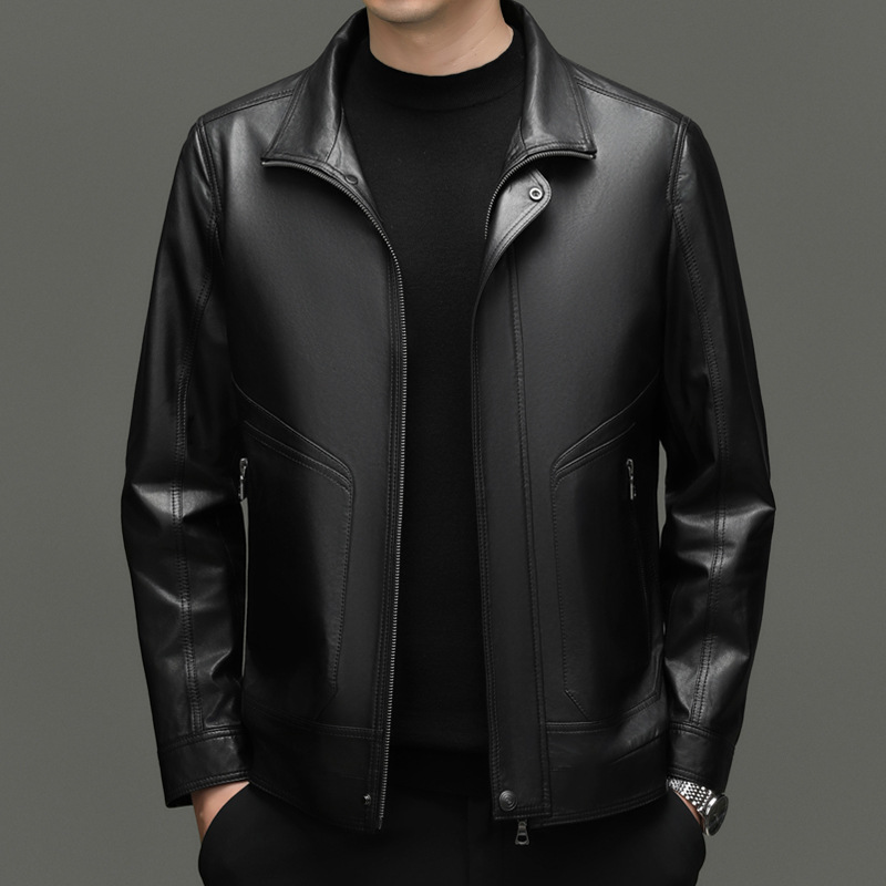 Men's autumn/winter sheepskin coat, trendy and fashionable high-end men's clothing, Haining motorcycle leather jacket, lapel genuine leather top.