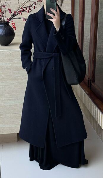 2025 Autumn/Winter Elegant Double-Sided Wool Coat for Women, Mid-Length, High-End Double-Breasted Woolen Overcoat, Loose Fit