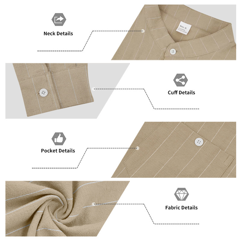 Transfronterizos primavera y verano estadounidenses con rayas de lino relajadas, cuello de manga larga, hombre de secado rápido, camisa transpirable americana grande