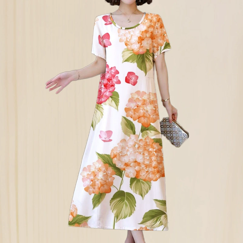 Высококачественное женское платье, новый летний стиль для мам, свободная утягивающая юбка с принтом, закрывающая живот, женская юбка средней длины больших размеров.