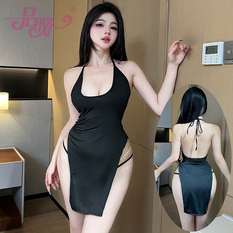 Pinxian sexy lingerie women's sexy U-collar slit neck lace-up back hot nightclub skirt cross-border 2472