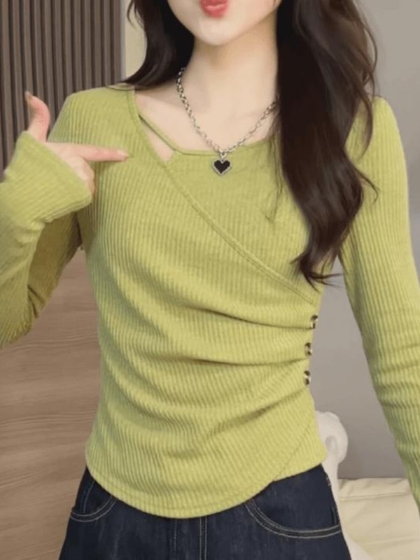黑色辣妹风不规则长袖打底t恤女早秋内搭设计感收腰正肩修身上衣|undefined