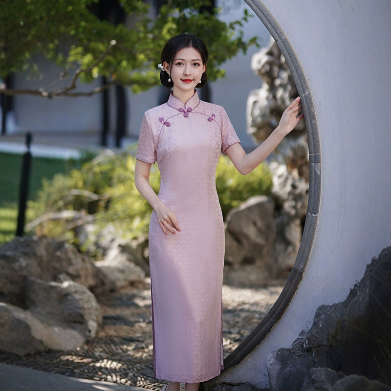 2026 Silk Handmade Beautiful Collar Summer New Style New Chinese Style Young Style Wedding Banquet Long Qipao Dress