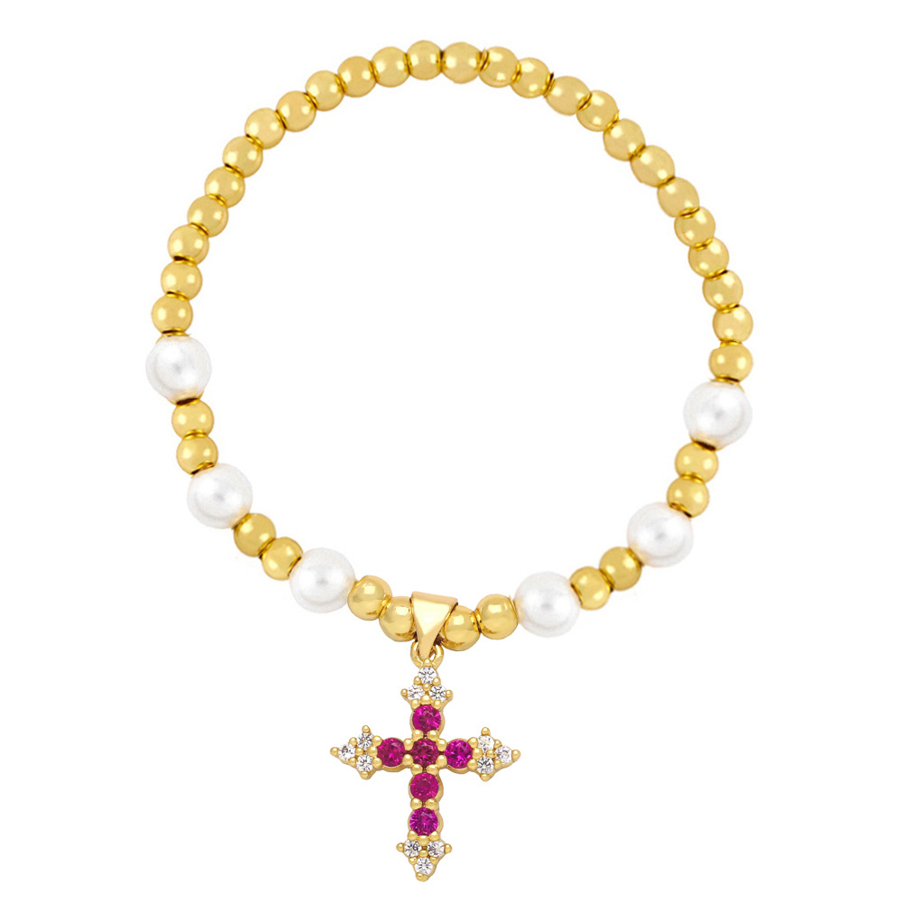 1 Piece Fashion Cross Pearl Copper Inlay Zircon Womenu0027S Bracelets