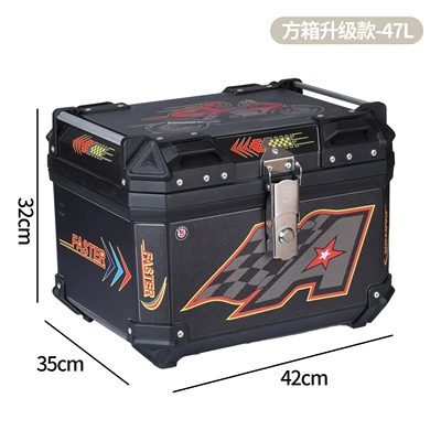 Motorcycle Tail Box, Trunk, Anti-Fall Resistant, Motorcycle trunk - faster-sticker-square-box-upgraded-pp-material-47-liters-with-lining-and-backrest