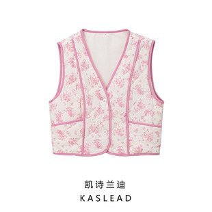 2025 New Autum Women's Clothing European and American Style Fashionable Simple Printed Quilted Cotton Short Vest