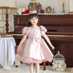 Factory girls' dress with bubble sleeves, sparkling butterfly bows, princess dress, party dress, birthday, wedding, performance, children's dress